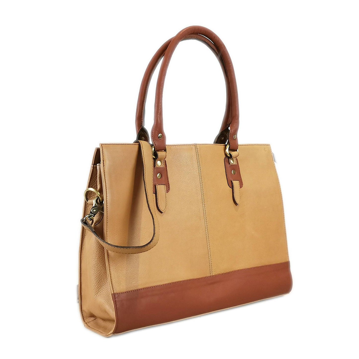 The Signature 17" Leather laptop Bag, Beige/Tan