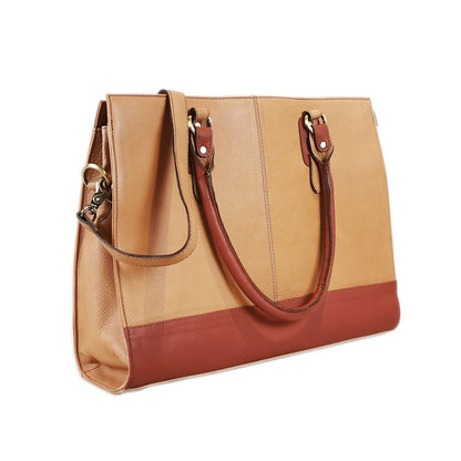 The Signature 17" Leather laptop Bag, Beige/Tan