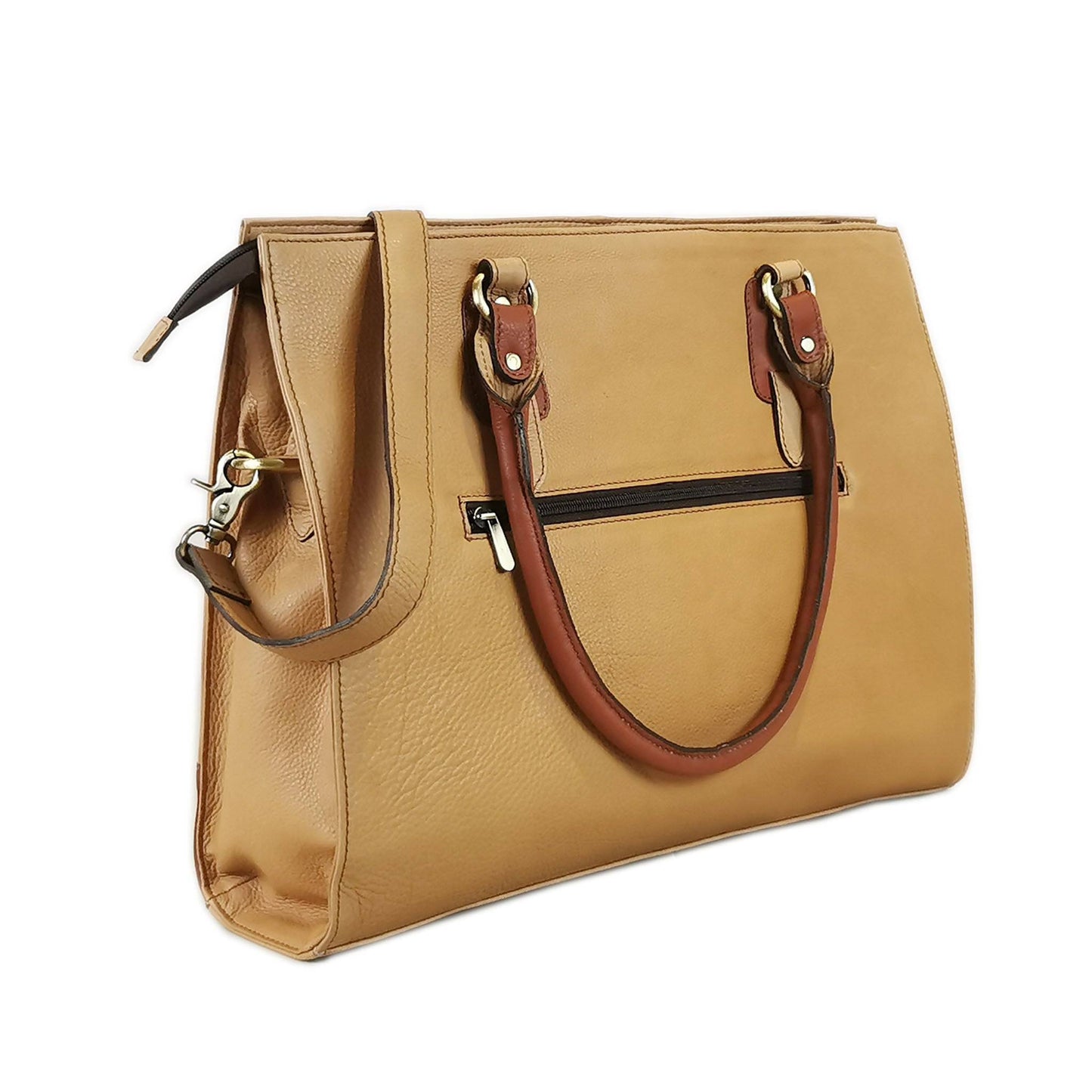 The Signature 17" Leather laptop Bag, Beige/Tan