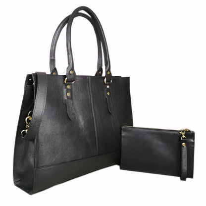 The Signature 15" Leather Laptop Bag, Black