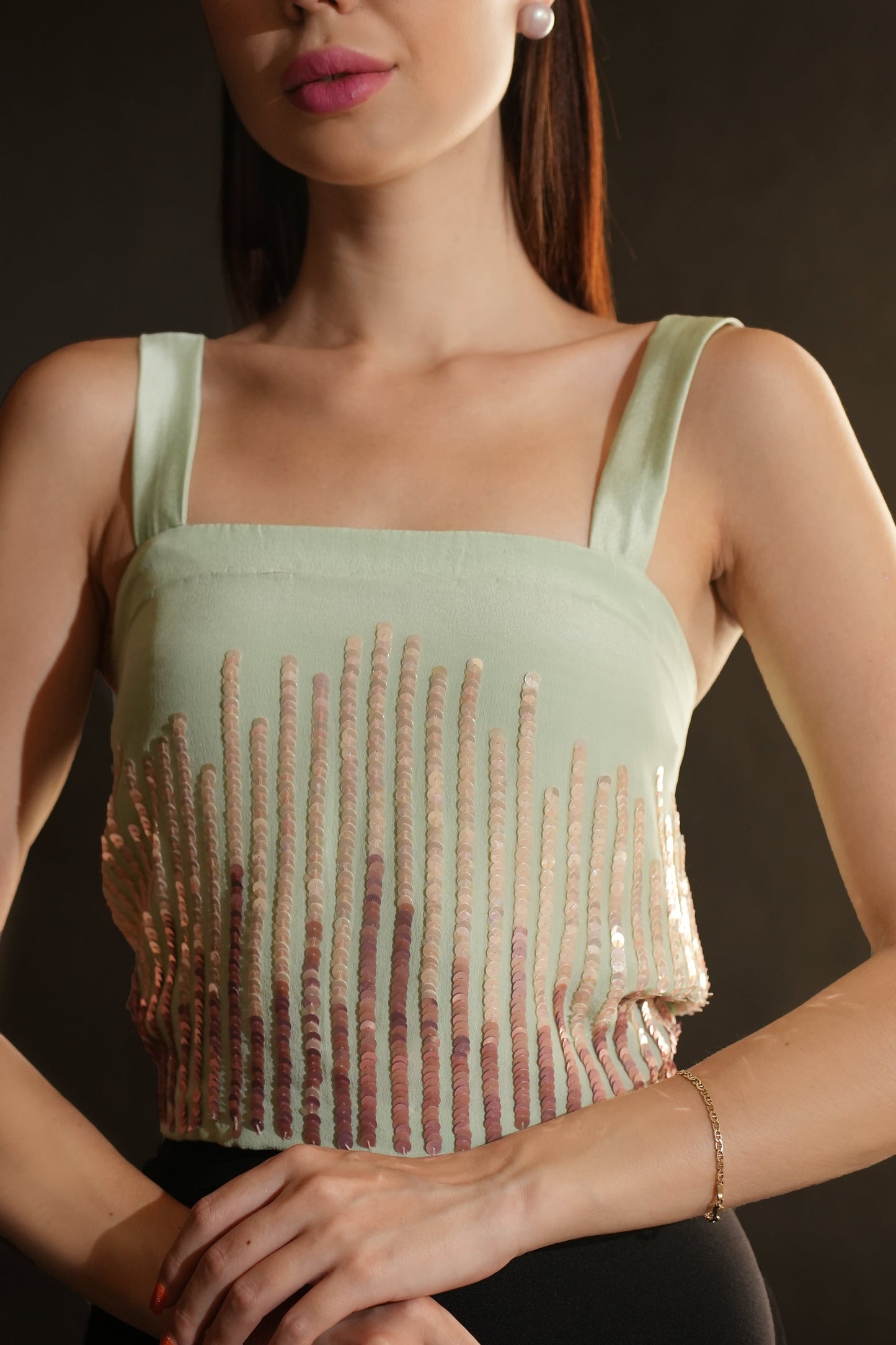 Crop Top with Hand Embroidered Gradient Sequins