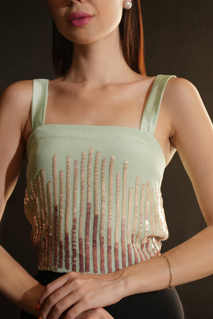 Crop Top with Hand Embroidered Gradient Sequins