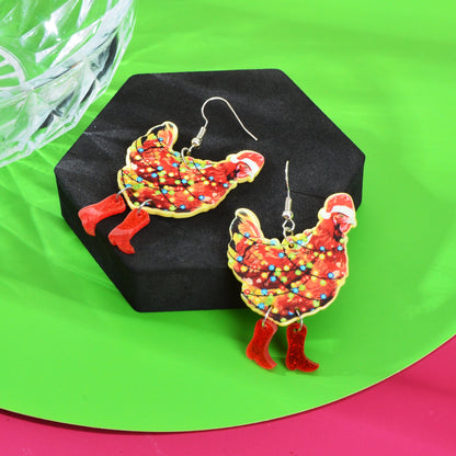 1pair Christmas Coloured Lights Decor Red Big Cock Acrylic Dangle Earrings Women Festival Jewelry