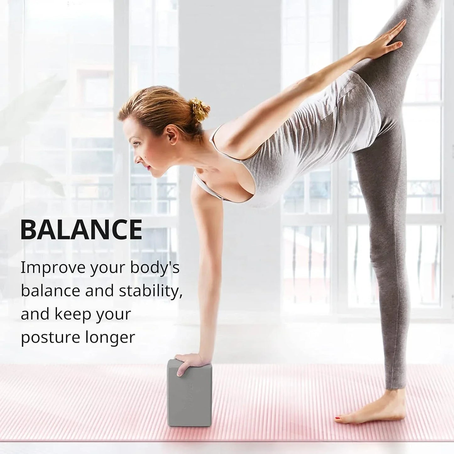 Set of 2 Premium Odor-Resistant Foam Yoga Blocks (Grey)