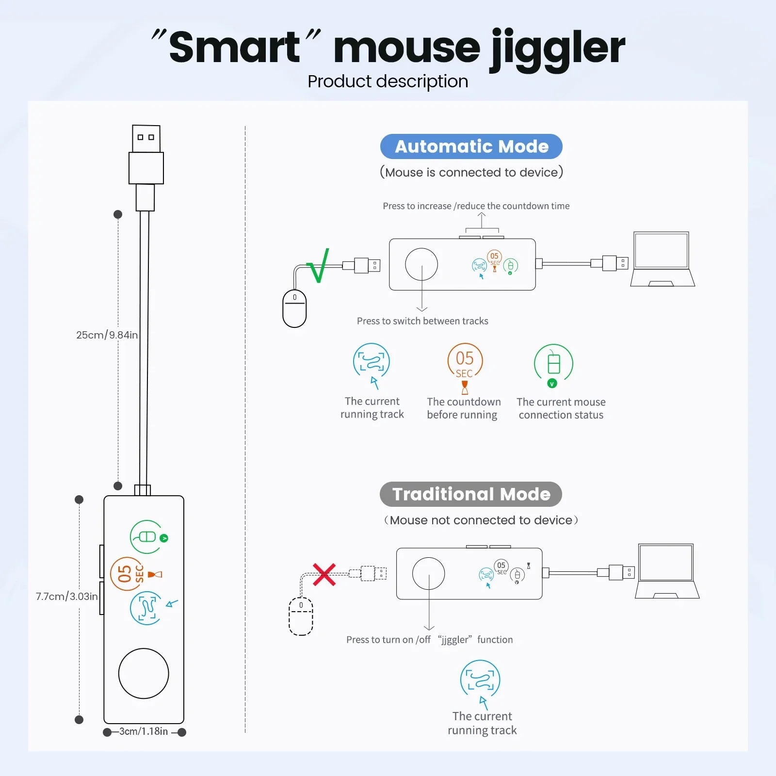 Fully Automatic USB Mouse Jiggler with HD Screen
