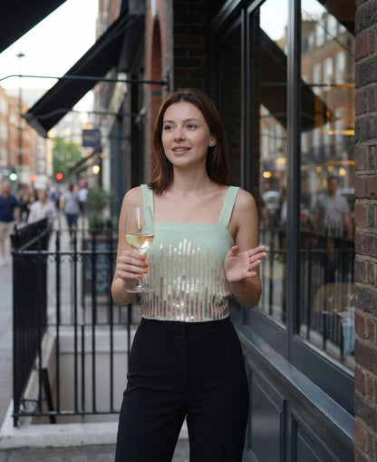 Crop Top with Hand Embroidered Gradient Sequins
