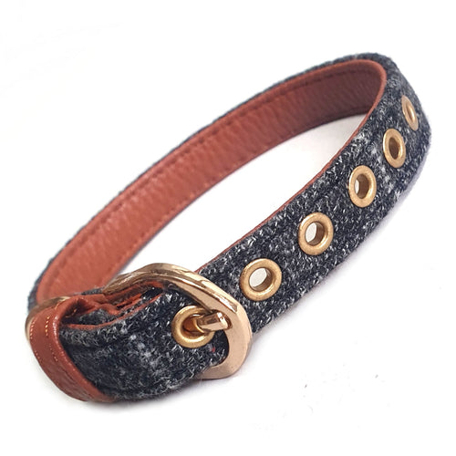 Grey Fabric & Brown Dog Collar