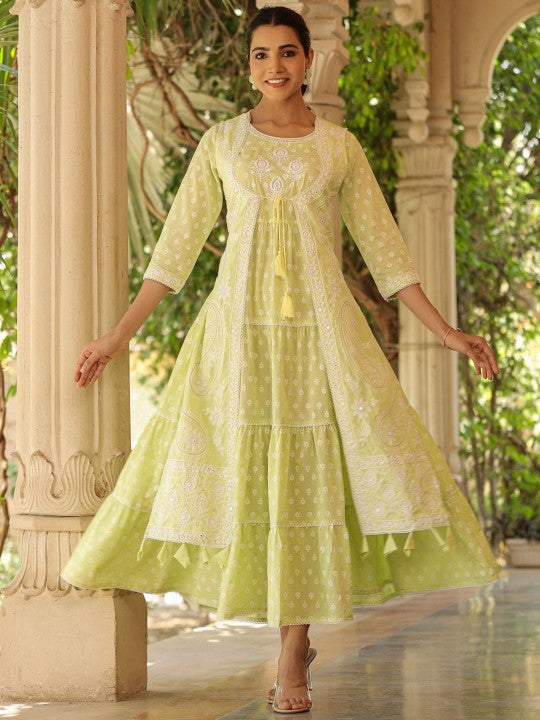 Women's Fit & Flare Maxi Dress with Ethnic Motif Embroidery