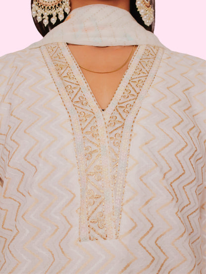Women's Cotton Kurta-Pant, and Dupatta Set