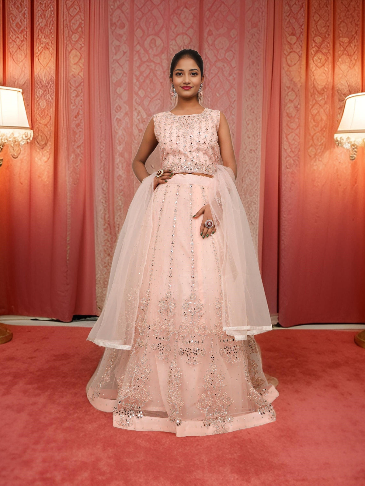 Designer Lehenga Choli with Embroidery and Mirror Peal Work by Shreekama