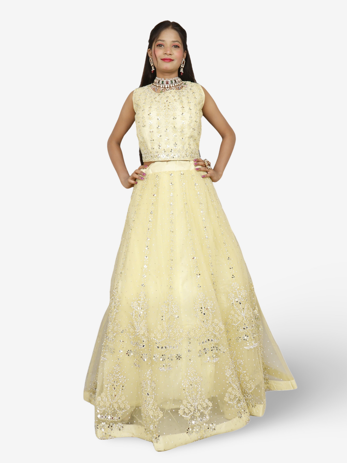 Designer Lehenga Choli with Embroidery and Mirror Peal Work by Shreekama