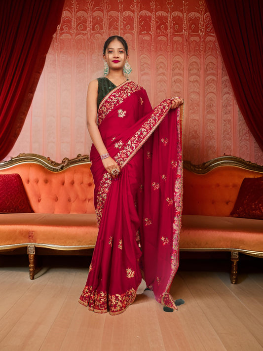 Designer Saree with Heavy embroidery Work by Shreekama