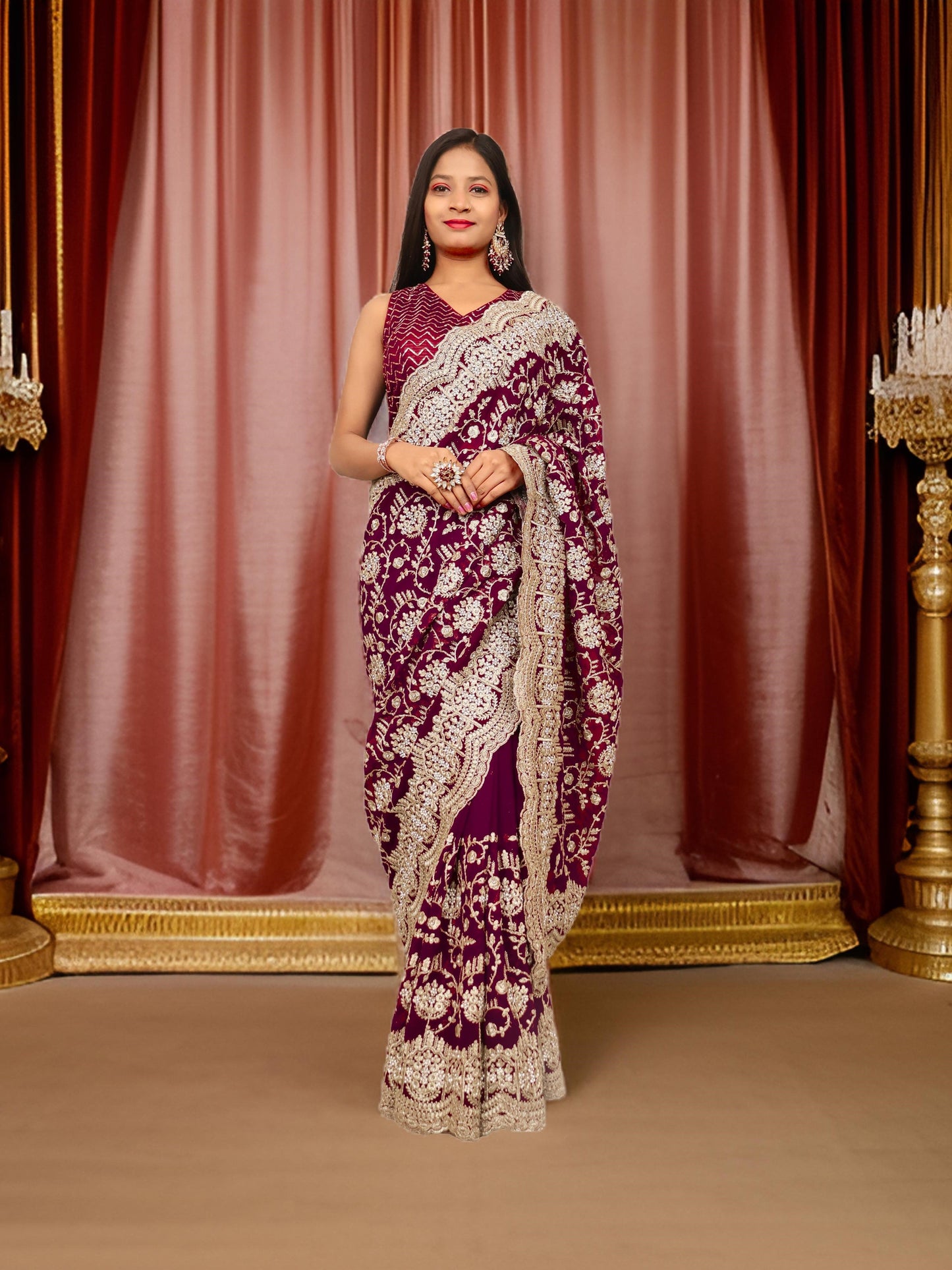 Designer Saree with Embroidery & Heavy Zari Thread Work by Shreekama