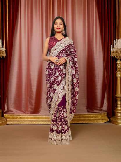 Designer Saree with Embroidery & Heavy Zari Thread Work by Shreekama
