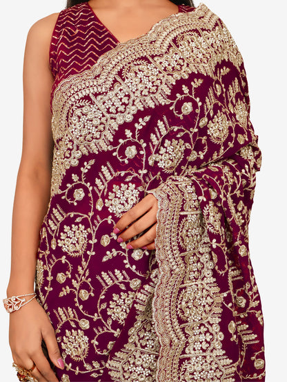 Designer Saree with Embroidery & Heavy Zari Thread Work by Shreekama