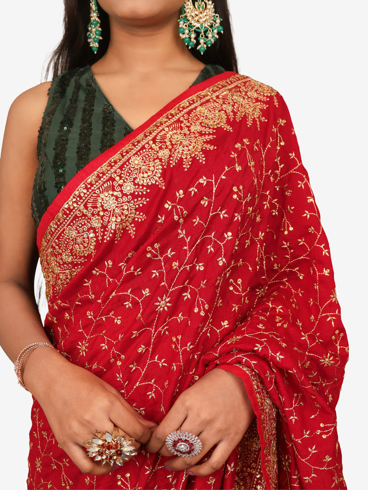 Designer Saree with Kundan & Embroidery Work by Shreekama