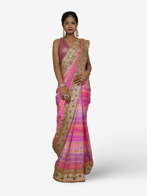 Designer Saree with Kundan & Cut Dana Work by Shreekama