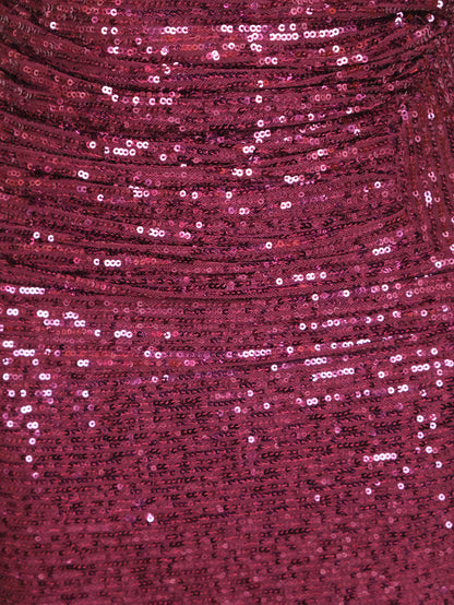 Wine Sequins One-Shoulder Maxi Party Dress by Shreekama