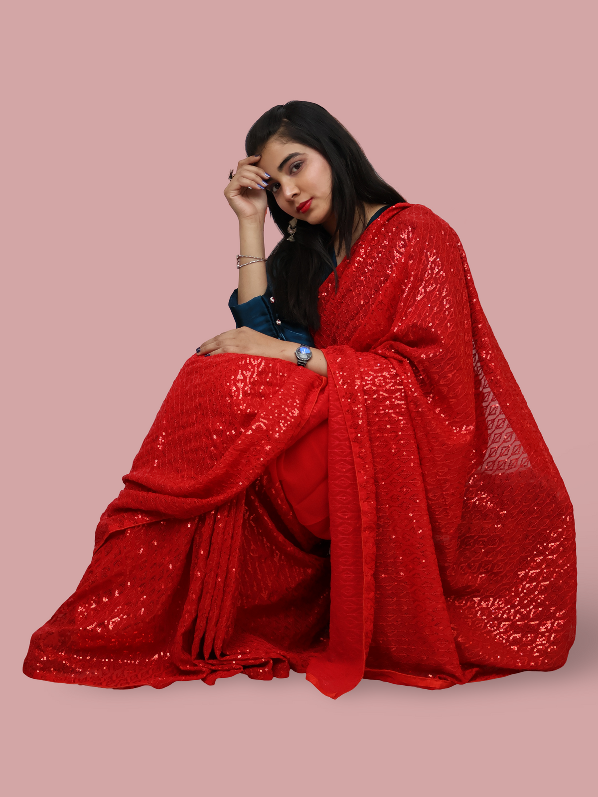 Designer Saree with Sequin & Thread Work by Shreekama