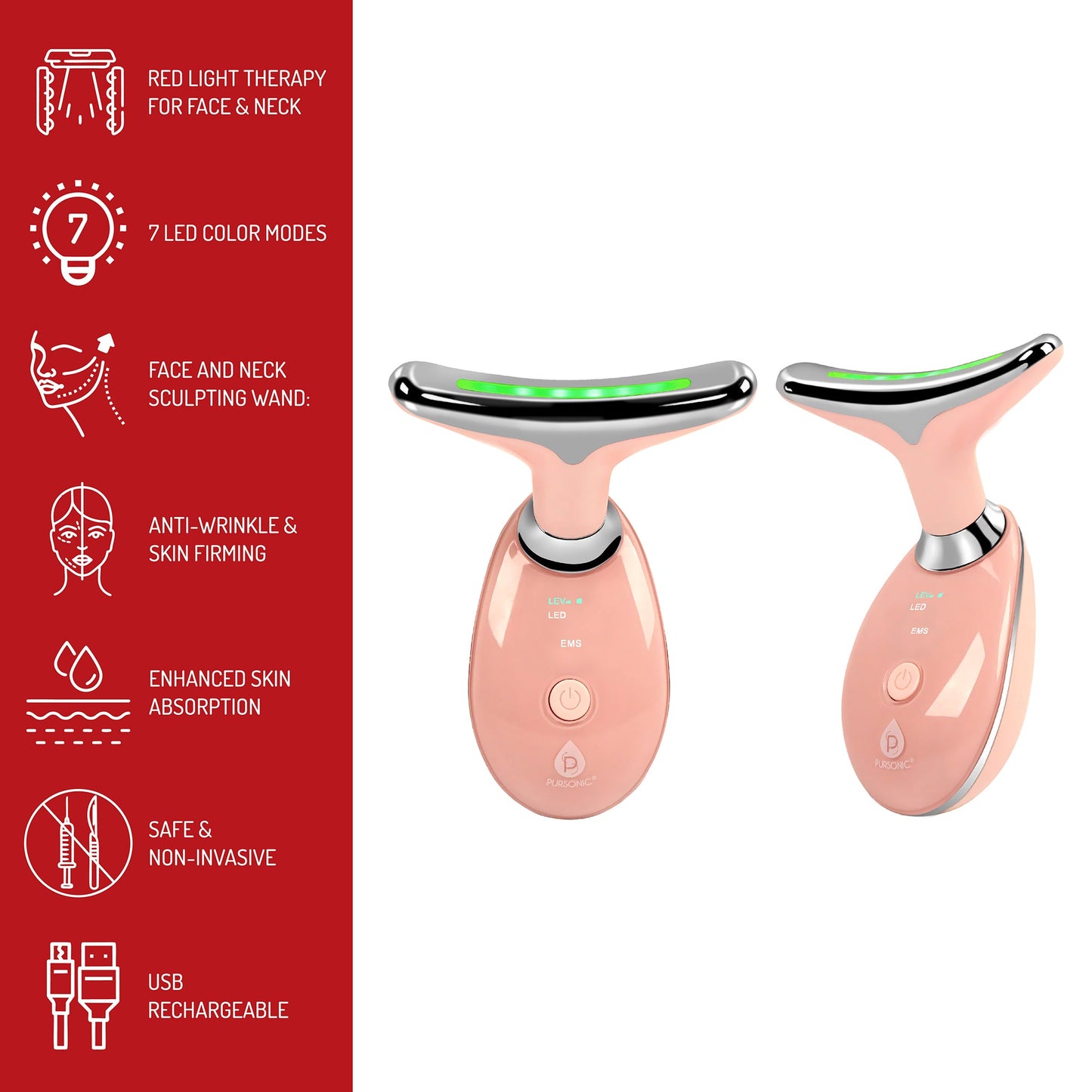 Pursonic 7-in-1 LED Light Therapy Face Mask & LED Light Sculpting Wand