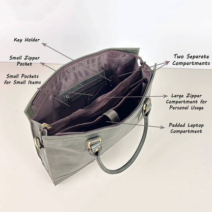 The Signature 17" Leather Laptop Bag, Olive Green