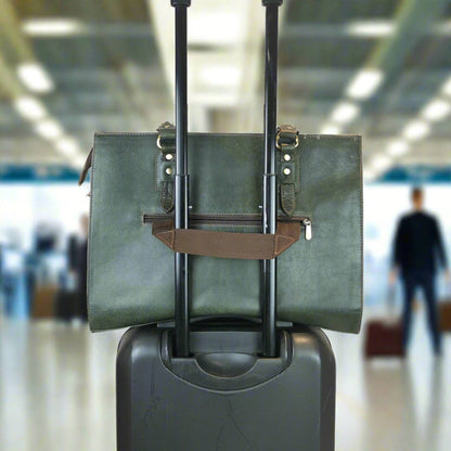 The Signature 17" Leather Laptop Bag, Olive Green