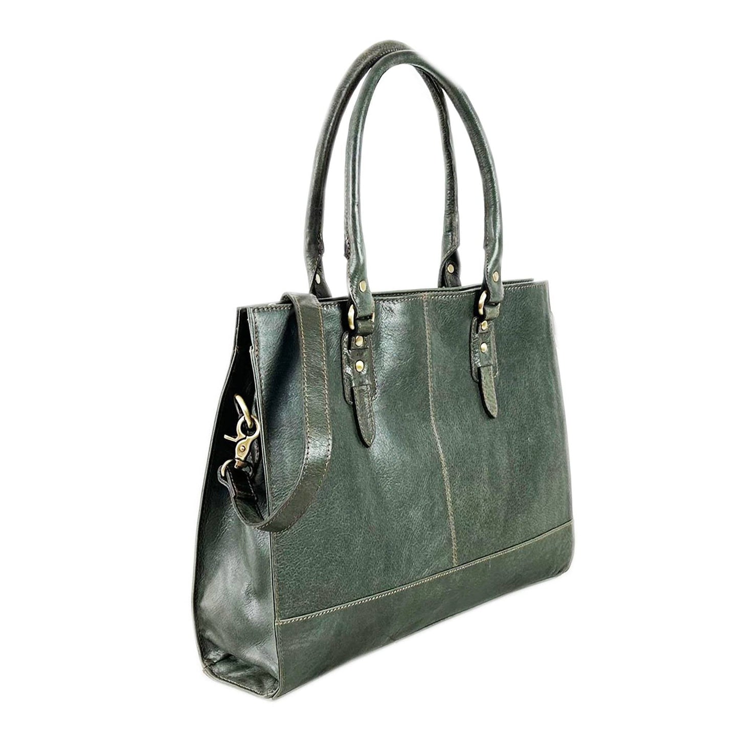 The Signature 17" Leather Laptop Bag, Olive Green