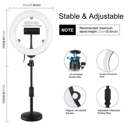 NNEIDS 7.9 Dual-Colour Led Ring Light With Desktop Mount And Phone Clamp