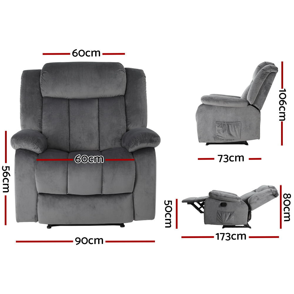 NNEDSZ Recliner Chair Electric Massage Chair Velvet Lounge Sofa Heated Grey