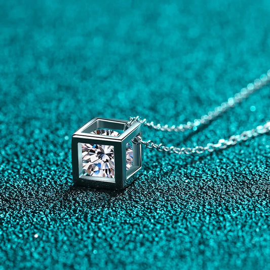 S925 Sterling Silver 1CT Moissanite Square Pendant Necklace