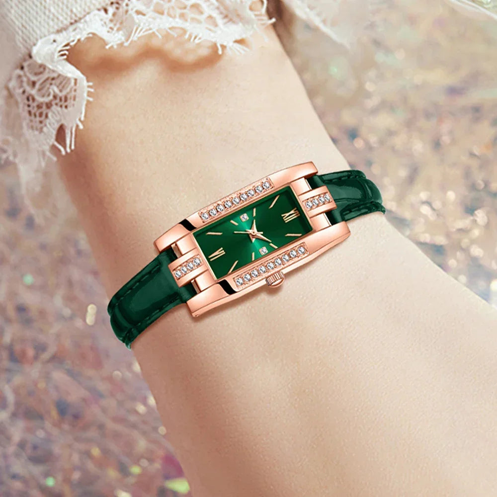 Green Women’s Quartz Watch Jewelry Gift Set