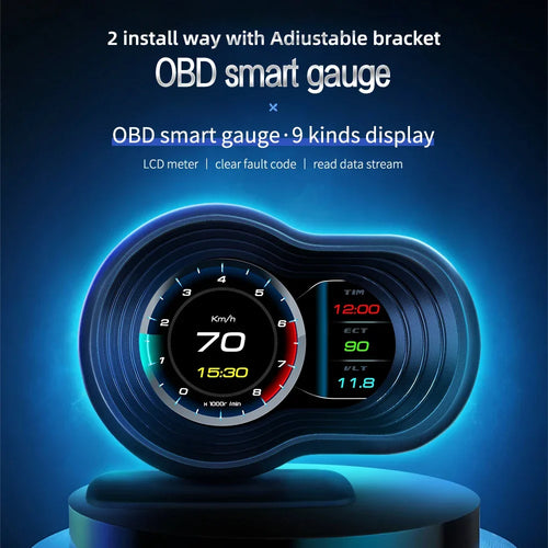 OBD2 Car HUD F9 Digital Head Up Display with Smart Alarm Black