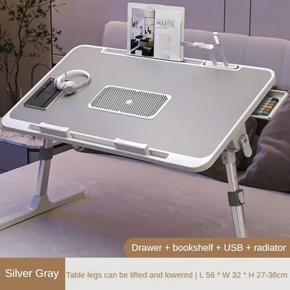Foldable Laptop Desk with Adjustable Height and Radiator - Grey