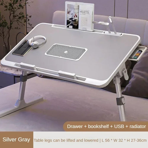 Foldable Laptop Desk with Adjustable Height and Radiator - Grey