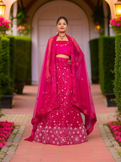 Semi-Stitched Lehenga with Sequin & Embroidery Work by Shreekama