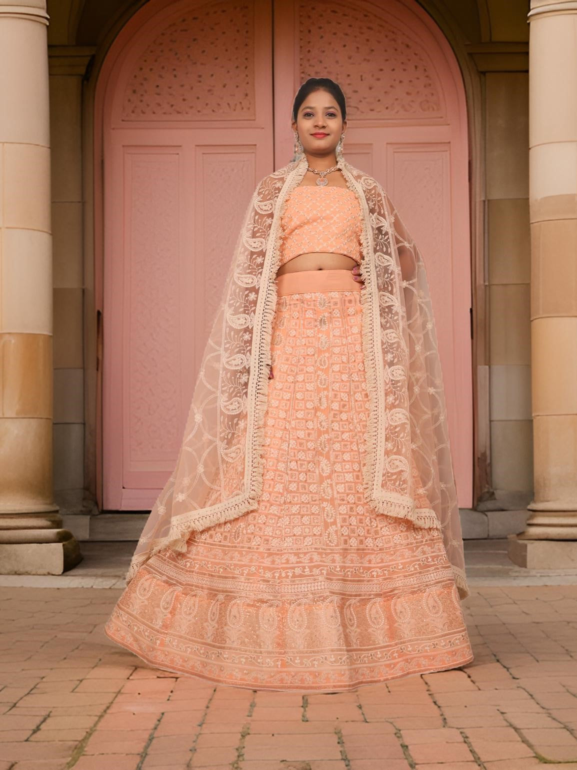 Semi-Stitched Lehenga with Embroidery & Golden Sequin work by Shreekama