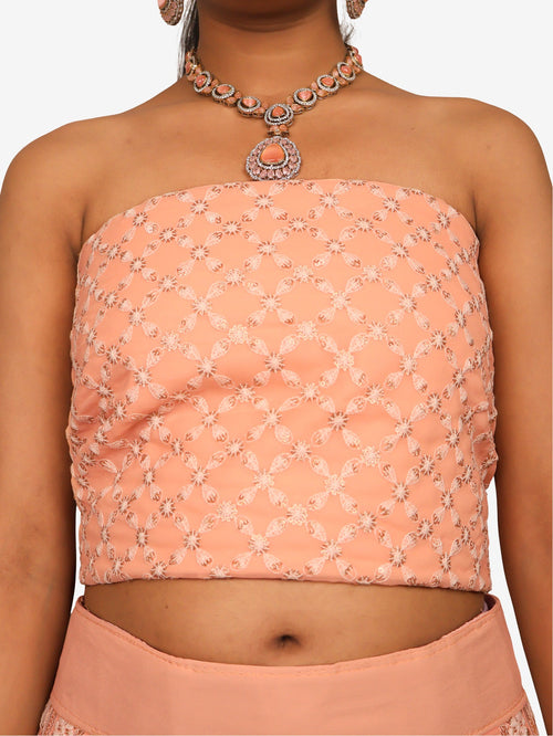 Semi-Stitched Lehenga with Embroidery & Golden Sequin work by Shreekama