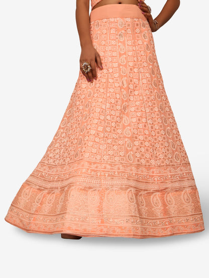 Semi-Stitched Lehenga with Embroidery & Golden Sequin work by Shreekama