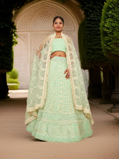 Semi-Stitched Lehenga with Embroidery & Golden Sequin work by Shreekama