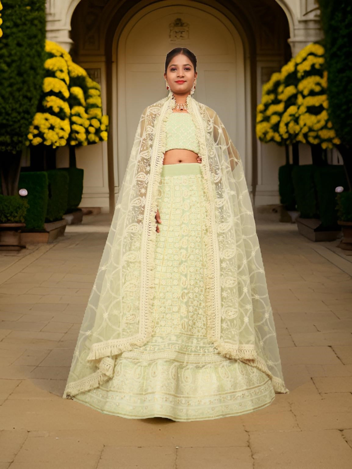 Semi-Stitched Lehenga with Embroidery & Golden Sequin work by Shreekama