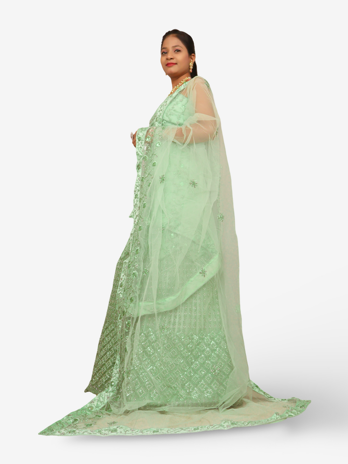 Semi-Stitched Lehenga with Soft Net Fabric & Zari Thread Work by Shreekama