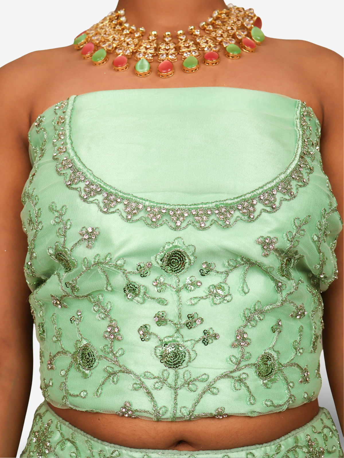 Semi-Stitched Lehenga with Soft Net Fabric & Zari Thread Work by Shreekama