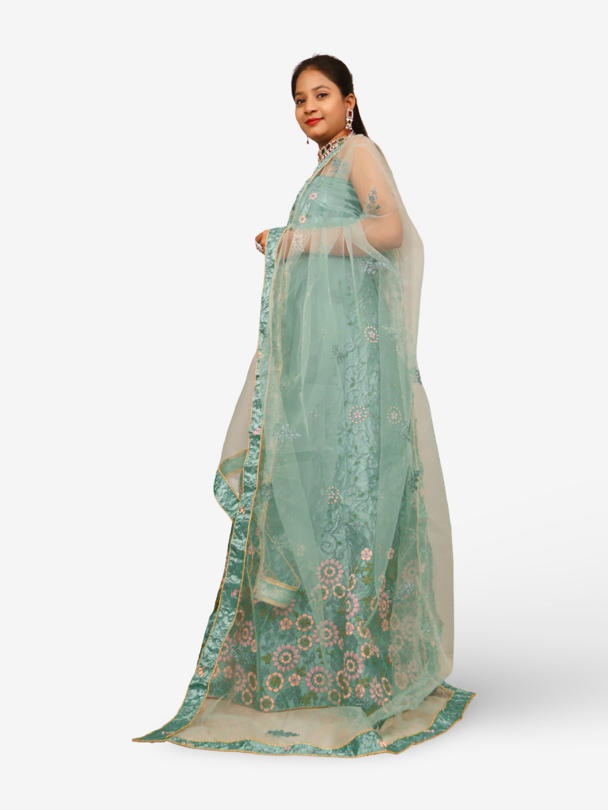 Semi-Stitched Lehenga with Soft Net Fabric & Zari Thread Work by Shreekama