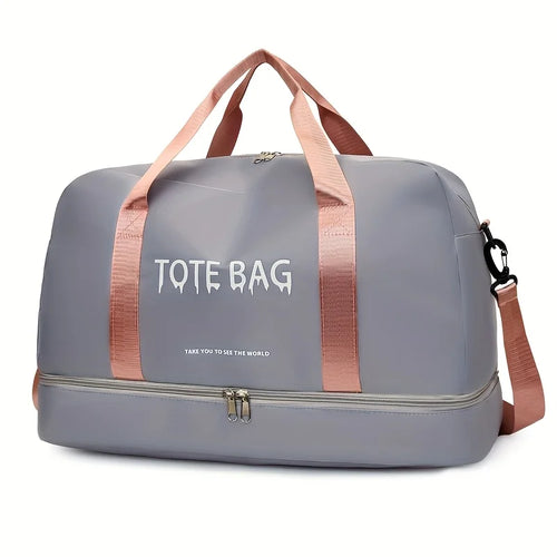 Travel Duffle Bag with Shoe Compartment & Strap (Gray)