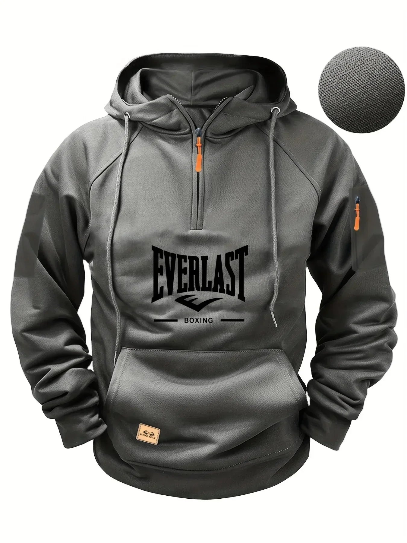 Men's Zipper Hoodie with Pockets and Print (Grey)