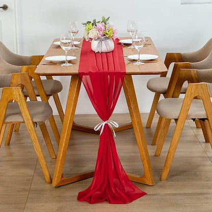 Romantic Red Chiffon Table Runner - 30cm x 300cm