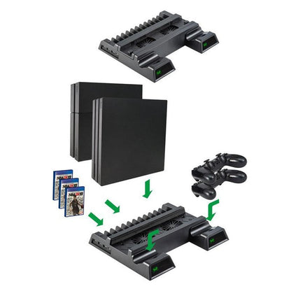 NNEIDS Vertical Cooling Stand With Dual Controller Charger For Ps4 - Black