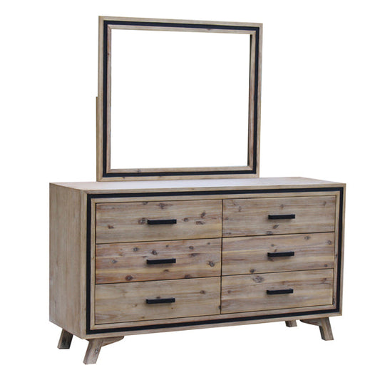 NNEDSZ 4 Pieces Bedroom Suite King Size Silver Brush in Acacia Wood Construction Bed, Bedside Table & Dresser