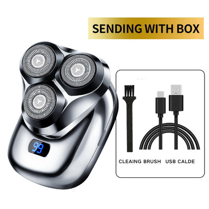 NNEDSZ TS-099 Gray Rechargeable Electric Rotary Shaver for Men with LED Display, USB Charging Cable, and Cleaning Brush - Compact & Portable Design