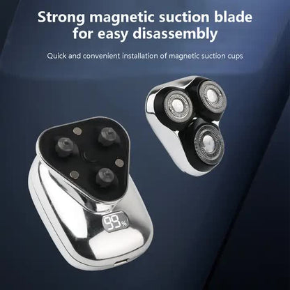 NNEDSZ TS-099 Gray Rechargeable Electric Rotary Shaver for Men with LED Display, USB Charging Cable, and Cleaning Brush - Compact & Portable Design